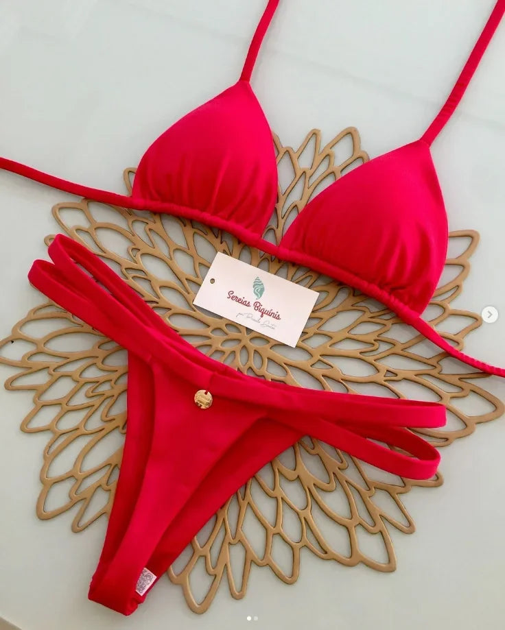 Print Sexy Bikini-Set – Y2K Neckholder & Lace-Up Design